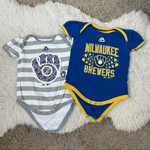 Set of 2 Milwaukee Brewer Baby Girl Onesies Sz 12m